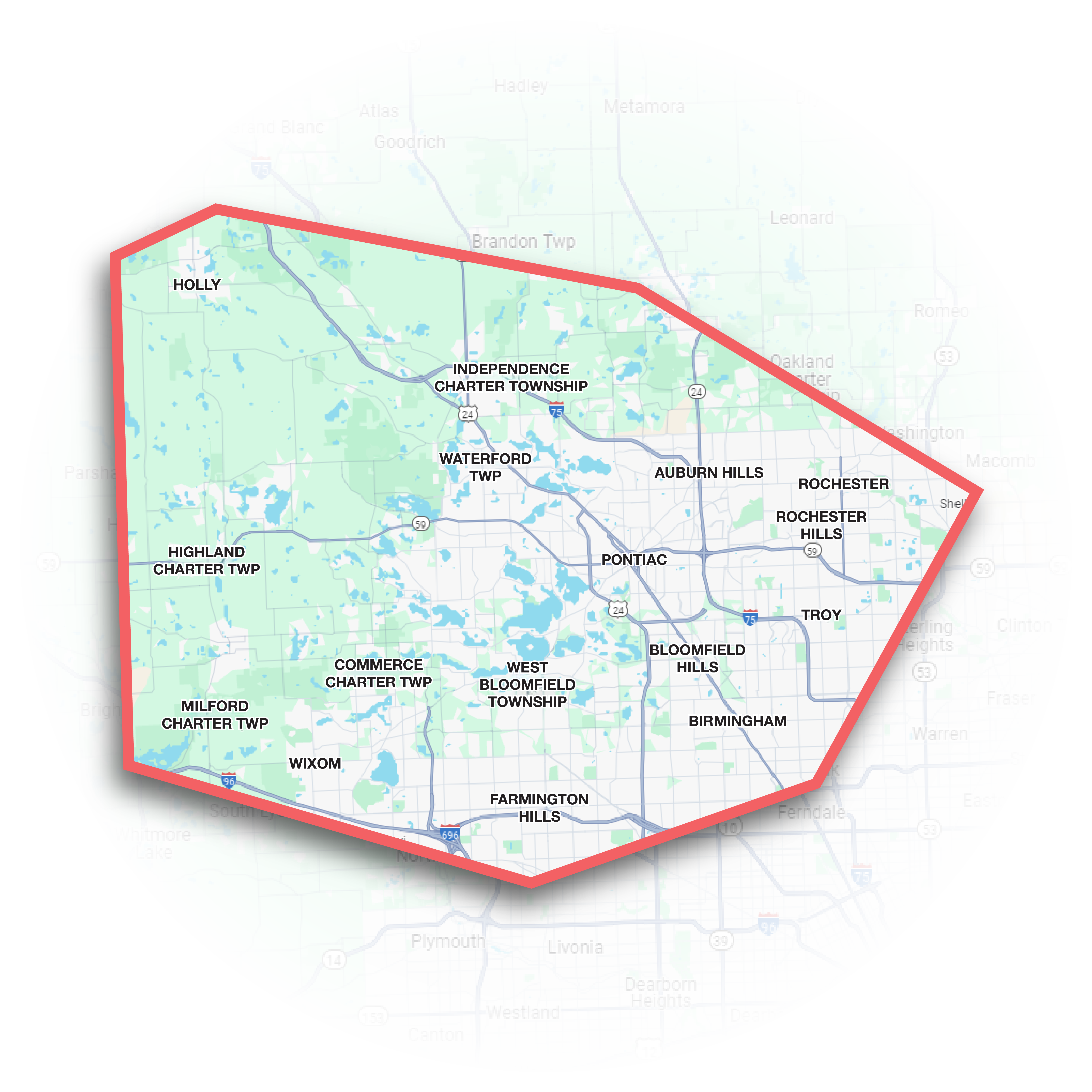 J.R. England service area map — Oakland County, MI